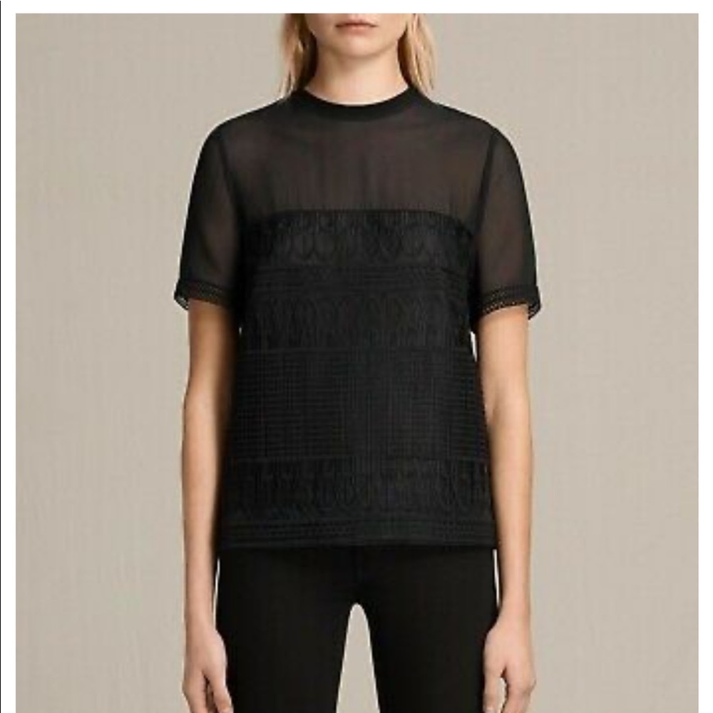 All Saints Charlton black embroidered lace blouse 2 NEVER WORN